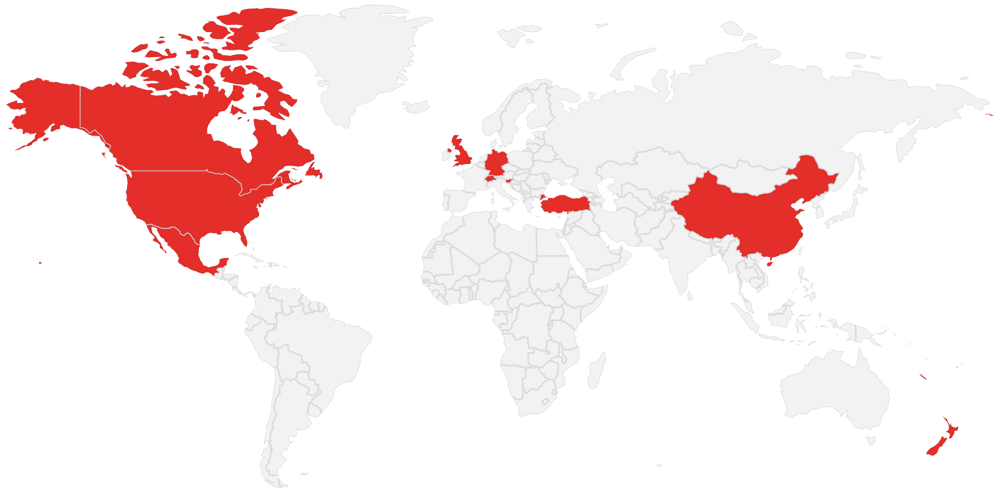 Countries from which patients have travelled for surgery at The Australian Pterygium Centre